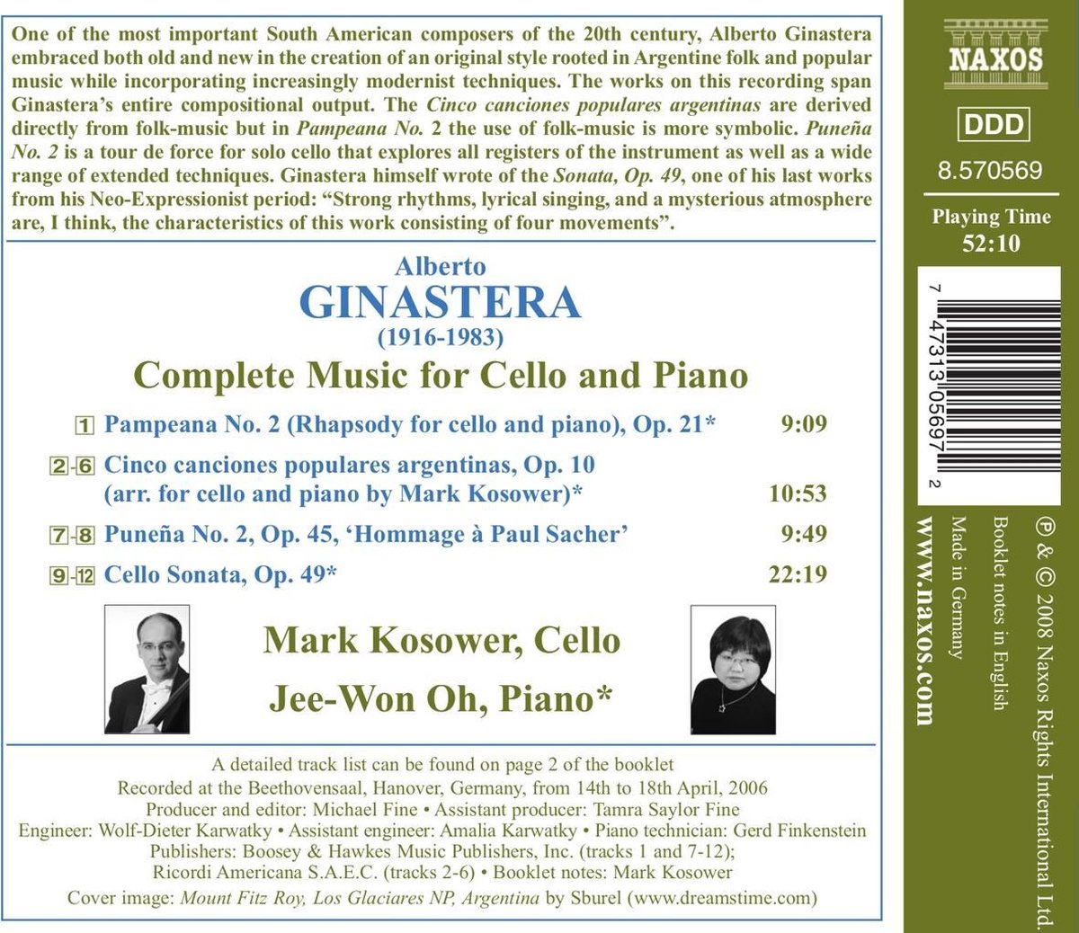 Ginastera: Music for Cello & Piano | Alberto Ginastera, Mark Kosower, Jee-Won Oh