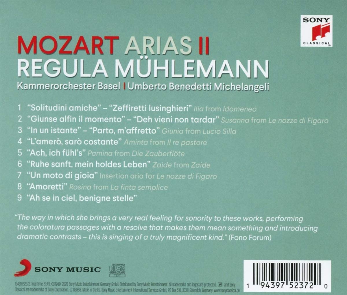 Mozart Arias II | Wolfgang Amadeus Mozart, Regula Muhlemann, Kammerorchester Basel