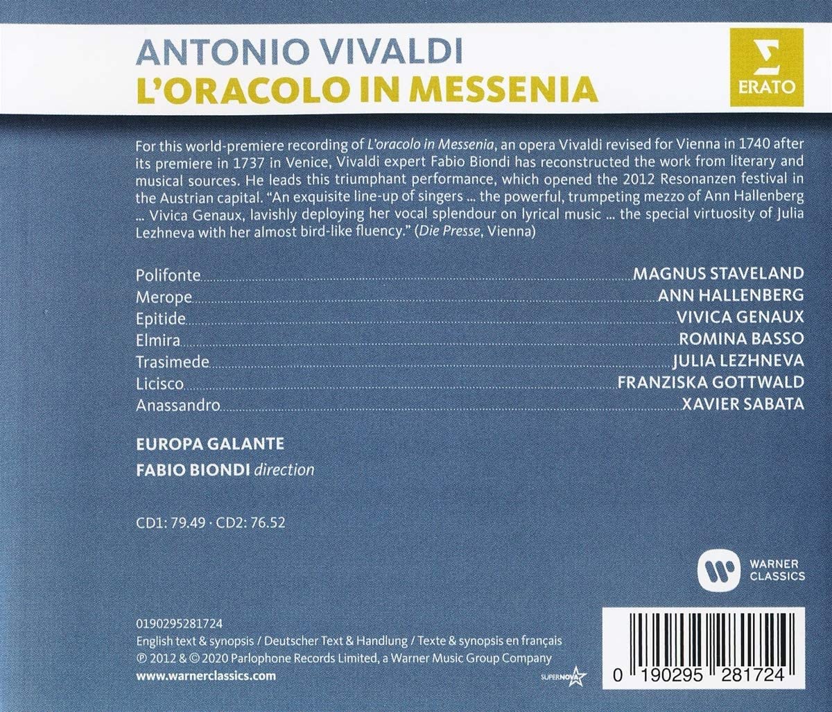 Vivaldi: L\'oracolo In Messenia | Europa Galante, Fabio Biondi, Julia Lezhneva, Vivica Genaux, Ann Hallenberg, Wiener Konzerthaus