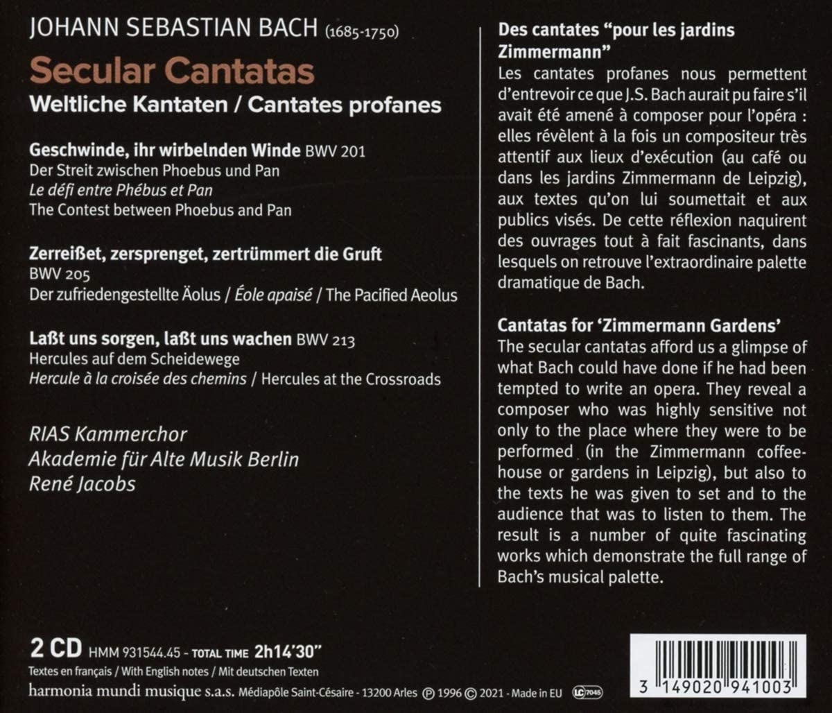 J.S. Bach: Secular Cantatas | RIAS Kammerchor, Rene Jacobs, Akademie fur Alte Musik Berlin