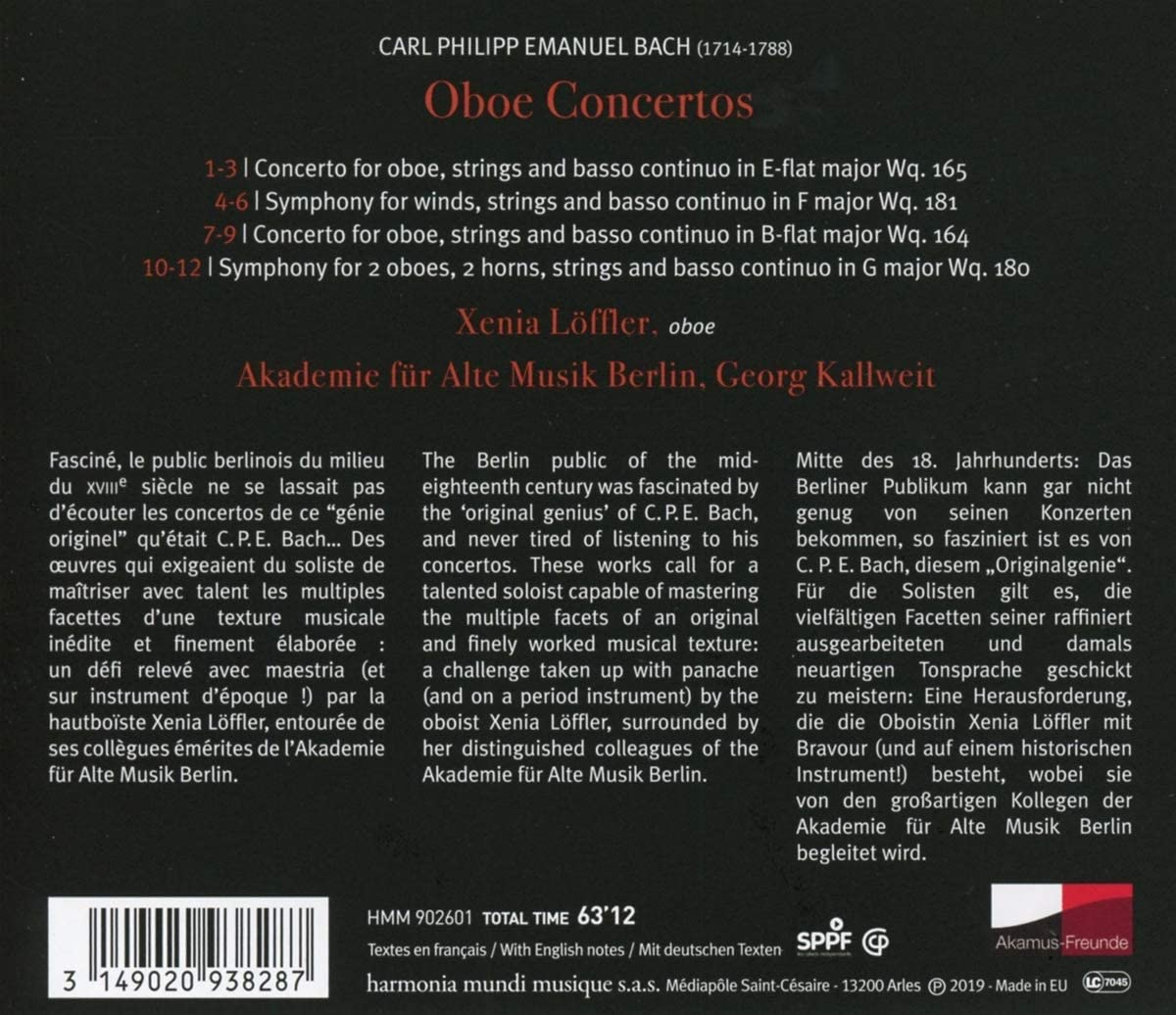 Carl Philipp Emanuel Bach: Oboe Concertos, Symphonies Wq. 180 & 181 | Xenia Loffler, Akademie fur Alte Musik Berlin