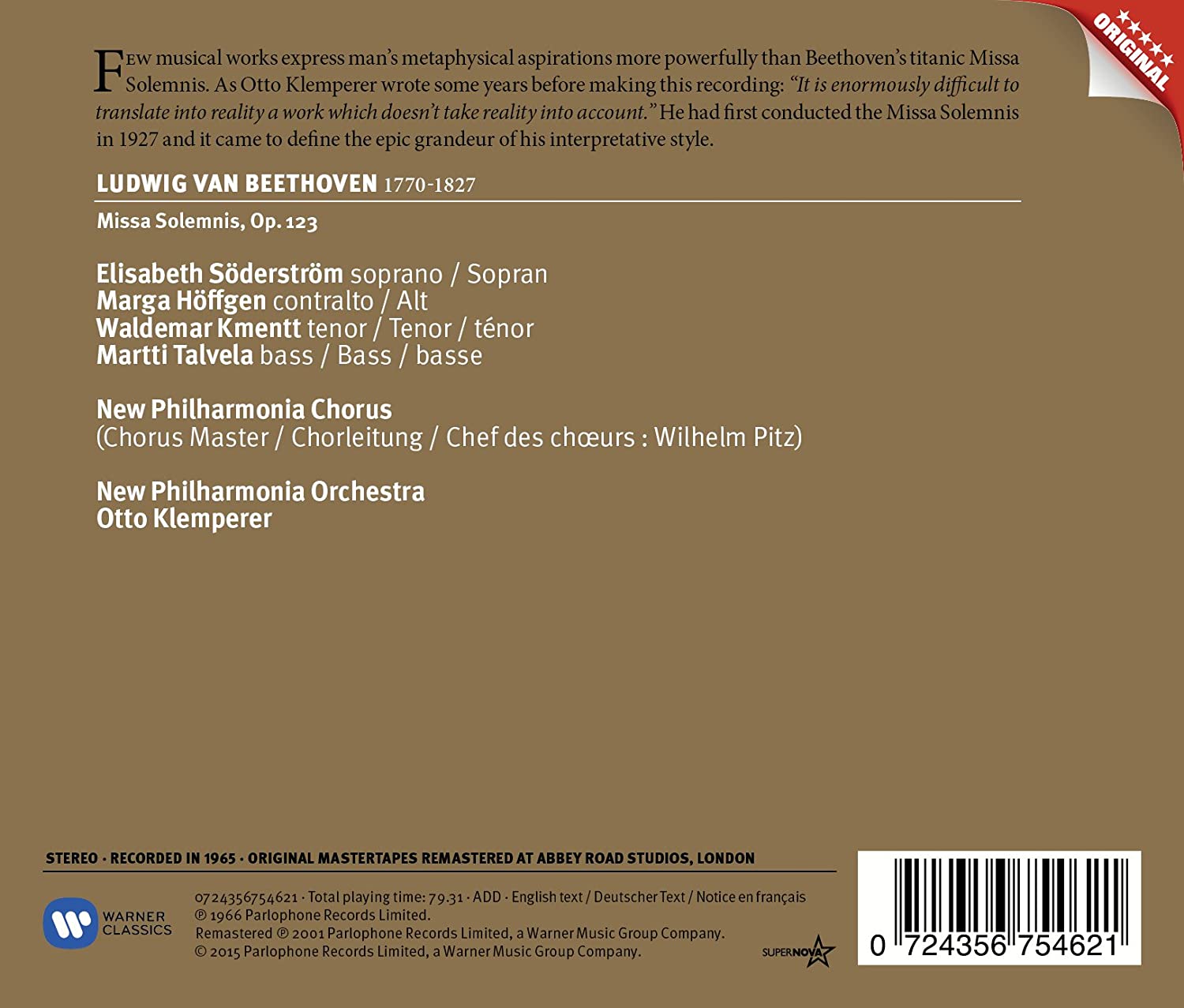 Beethoven: Missa Solemnis | Otto Klemperer, Elisabeth Soderstrom, Marga Hoffgen, Waldemar Kmentt, Martti Talvela, New Philharmonia Chorus, New Philharmonia Orchestra