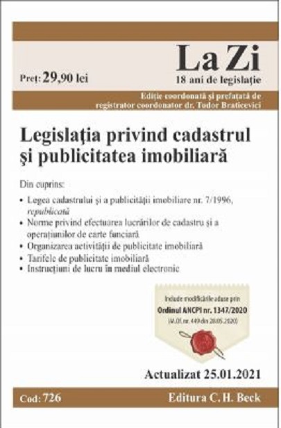 Legislatia privind cadastrul si publicitatea imobiliara | Tudor Braticevici C.H. Beck 2022