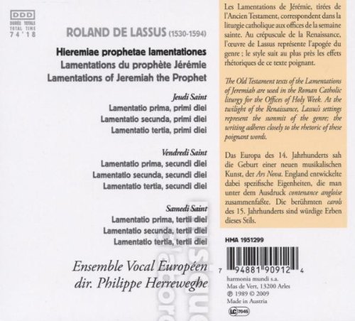 Lassus - Lamentations | Ensemble Vocal Europeen, Lassus, Philippe Herreweghe