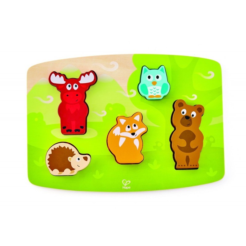 Puzzle tactil - Animalele din Padure, 5 piese | Hape - 3