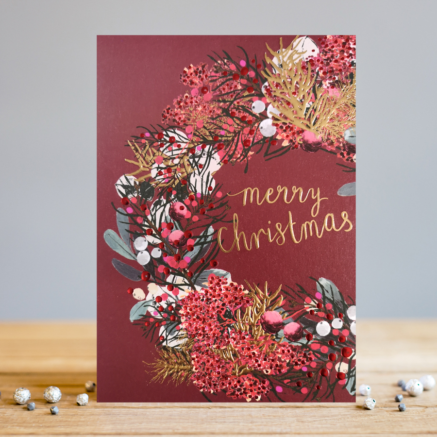 Felicitare - Merry Christmas Red Wreath | Louise Tiler Designs