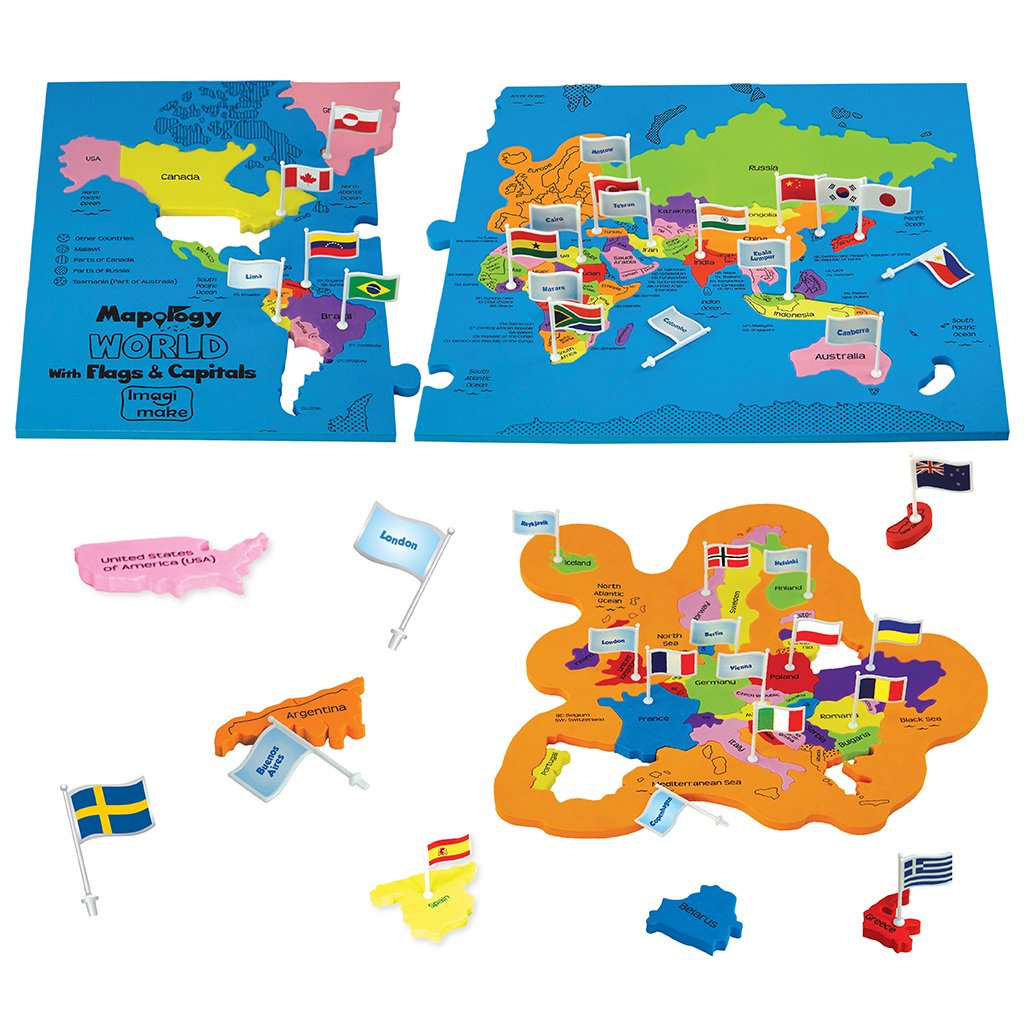 Puzzle din spuma - Harta Lumii - Steaguri si Capitale | ImagiMake - 2