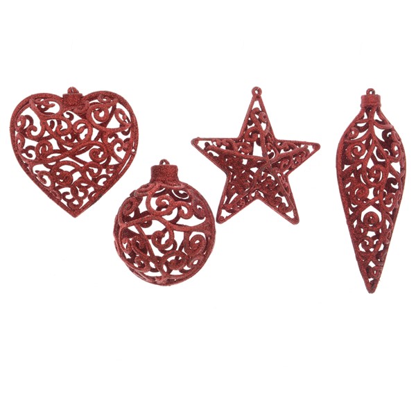 Ornament brad - Plastic Glitter Mesh Red - mai multe modele - pret pe bucata | Kaemingk