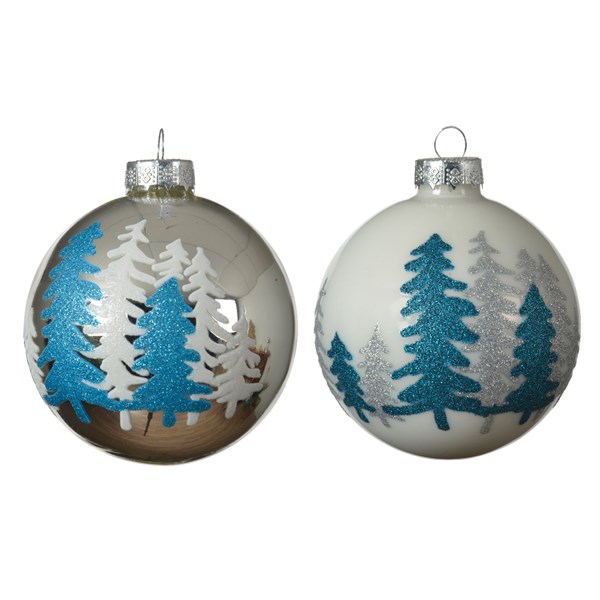 Set 3 globuri - Glass Glitter Trees - Silver-White - mai multe culori | Kaemingk