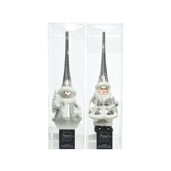 Varf de brad - Glass - Santa, Snowman - White-Silver - mai multe modele | Kaemingk - 1 | YEO