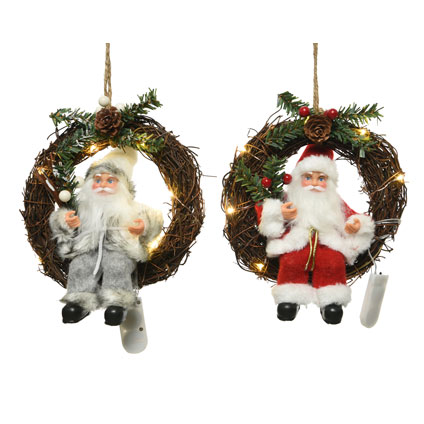 Decoratiune - Micro LED Wreath Polyester Sitting Santa - Indoor - mai multe culori | Kaemingk