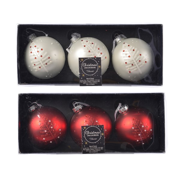 Set 3 globuri - Bauble Glass Matt Tree with Beads - mai multe culori | Kaemingk