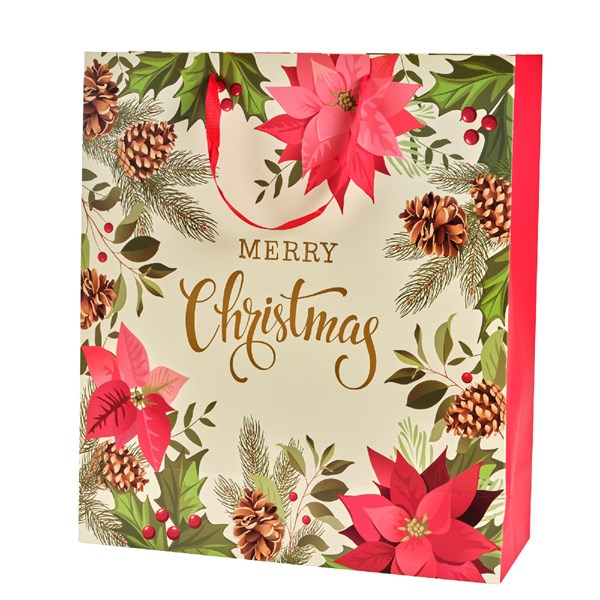 Punga de cadou - Gold Glitter Poinsettia Design, 48 cm - mai multe culori | Kaemingk - 2 | YEO