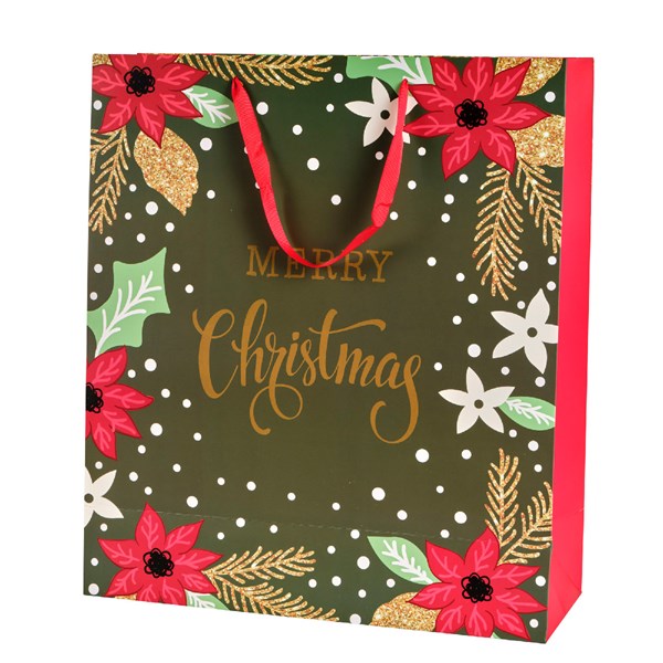 Punga de cadou - Gold Glitter Poinsettia Design, 48 cm - mai multe culori | Kaemingk - 3 | YEO