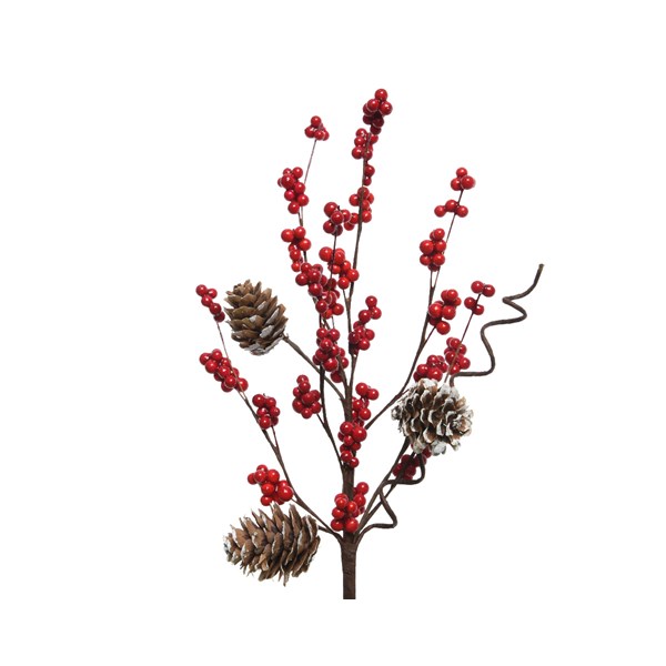 Ornament - Spray Foam Berries, Pinecones - Red | Kaemingk