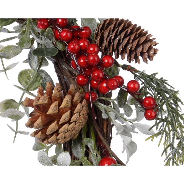 Decoratiune - Wreath Plastic Berries, Pinecones - Green-Red | Kaemingk - 1 | YEO