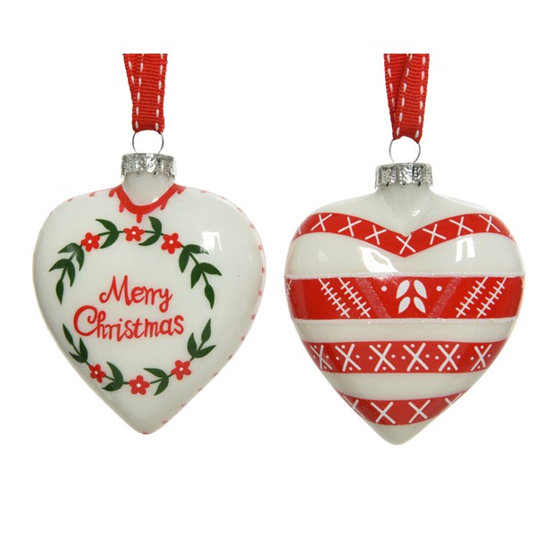 Set ornamente brad - Heart Glass Holly, Text, Checks, doua modele | Kaemingk