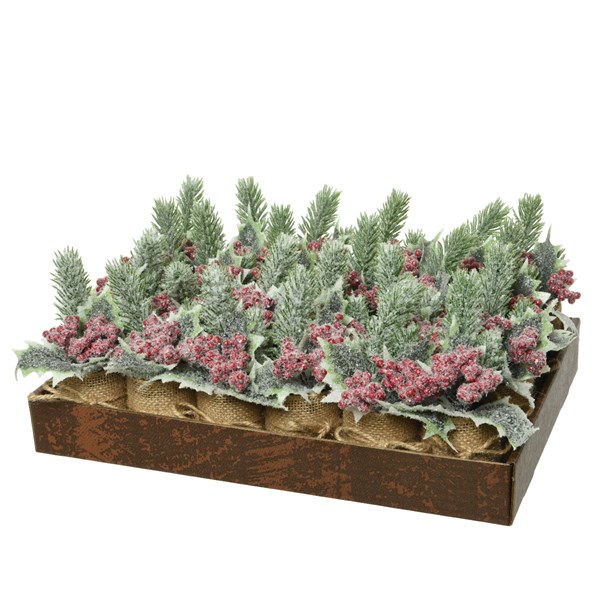 Decoratiune - Pine Spray Frost with Red Berries | Kaemingk - 1 | YEO