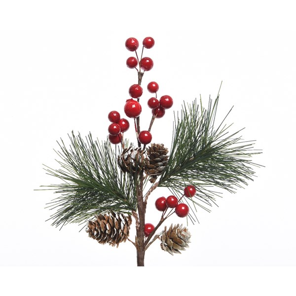 Ornament - Spray Plastic Foam Berries, Pinecones - Red | Kaemingk