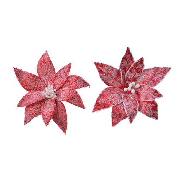 Decoratiune - Poinsettia on Clip Polyester Snow Velvet - mai multe modele | Kaemingk