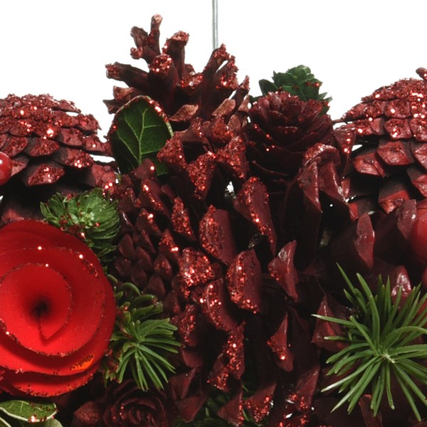 Decoratiune - Wreath Pnecone Berries, Baubles, Wooden Flowers, Glitter - Red | Kaemingk - 3 | YEO