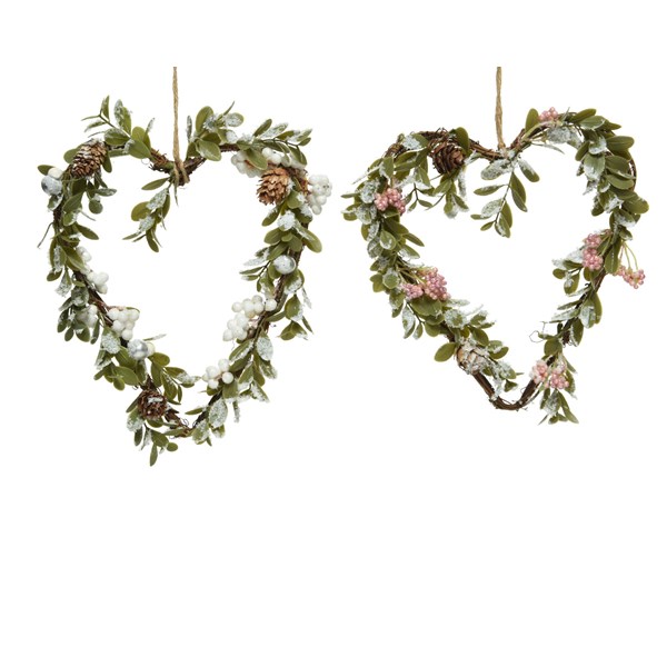 Decoratiune - Heart Twig Glitter, Snow Pe Green, Foam Berries, Pinecone - mai multe modele | Kaemingk