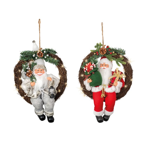 Decoratiune - Micro LED Santa Polyester Sitting Santa Steady BO Indoor - mai multe modele | Kaemingk