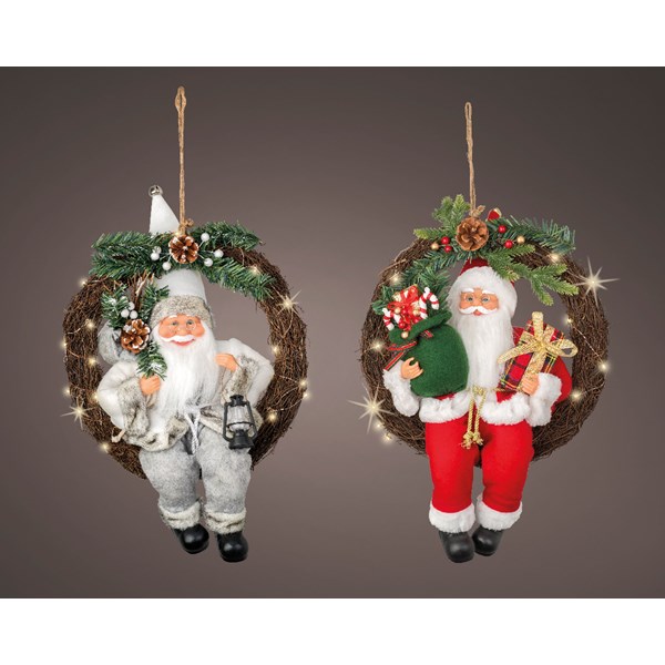 Decoratiune - Micro LED Santa Polyester Sitting Santa Steady BO Indoor - doua modele - pret pe bucata | Kaemingk