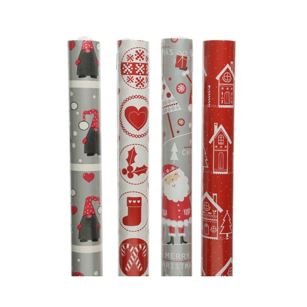 Hartie de impachetat - Giftwrapping Paper House, Santa, Hearts/Stocking, Gnome, Deer - mai multe modele | Kaemingk
