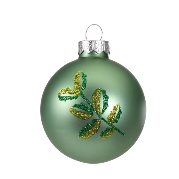 Glob decorativ - Bauble Glass Sage Green Mat - Leaf - Verzui / Crenguta | Kaemingk