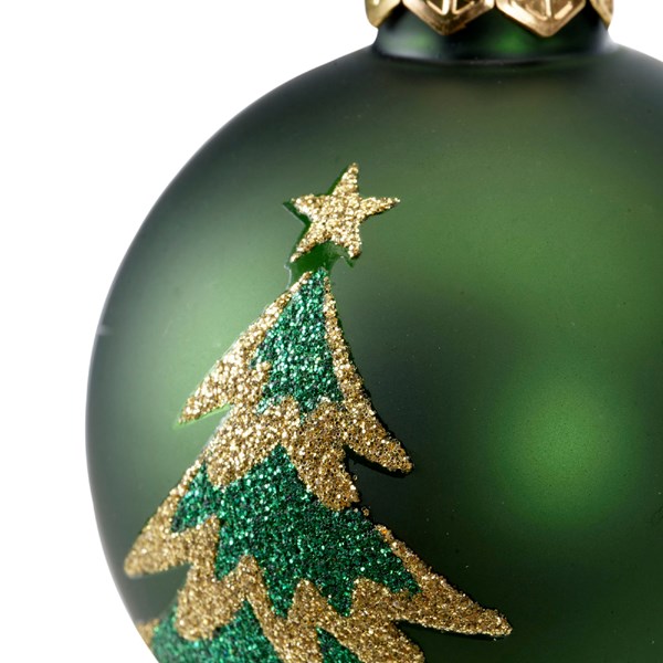 Glob decorativ - Bauble Glass Green Mat - Tree - Verde / Bradut | Kaemingk - 2 | YEO