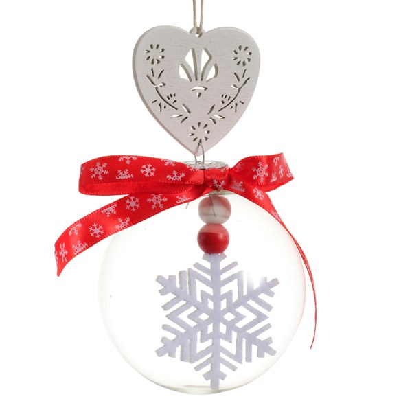 Glob decorativ - Bauble Glass - Felt White Snowflake - Fulg Alb Din Fetru | Kaemingk