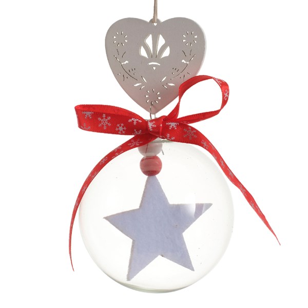 Glob decorativ - Bauble Glass - Felt White Star - Stea Alba Din Fetru | Kaemingk