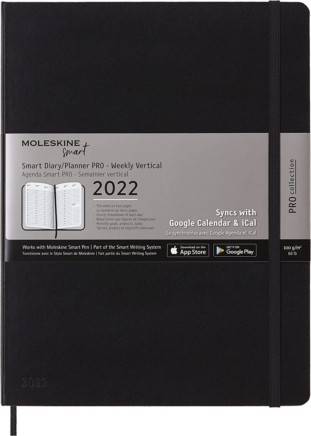 Agenda 2022 - Smart Pro - 12-Month Weekly Vertical Planner - XL, Hard Cover - Black | Moleskine