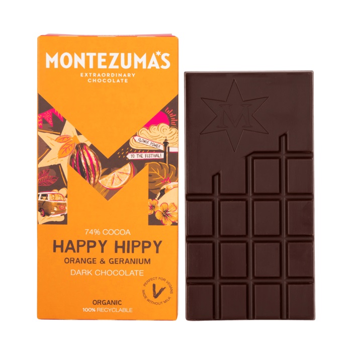 Ciocolata BIO neagra cu portocale - Montezuma\'s 74% cacao, 90 g | Montezuma\'s