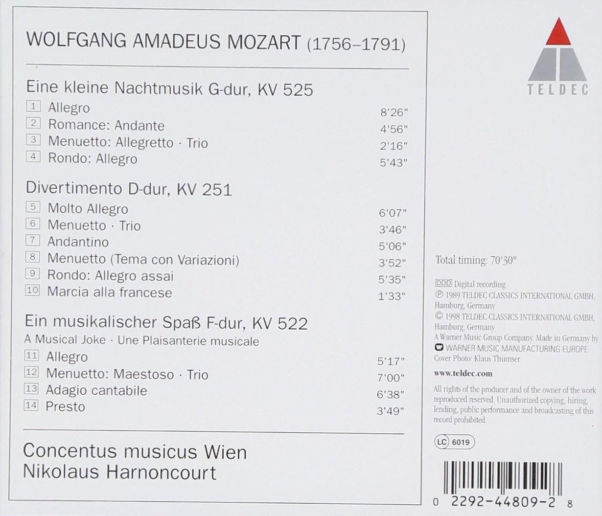 Mozart: Eine Kleine Nachtmusik; Divertimento K.251; Ein Musikalischer Spas | Nikolaus Harnoncourt, Concentus musicus Wien