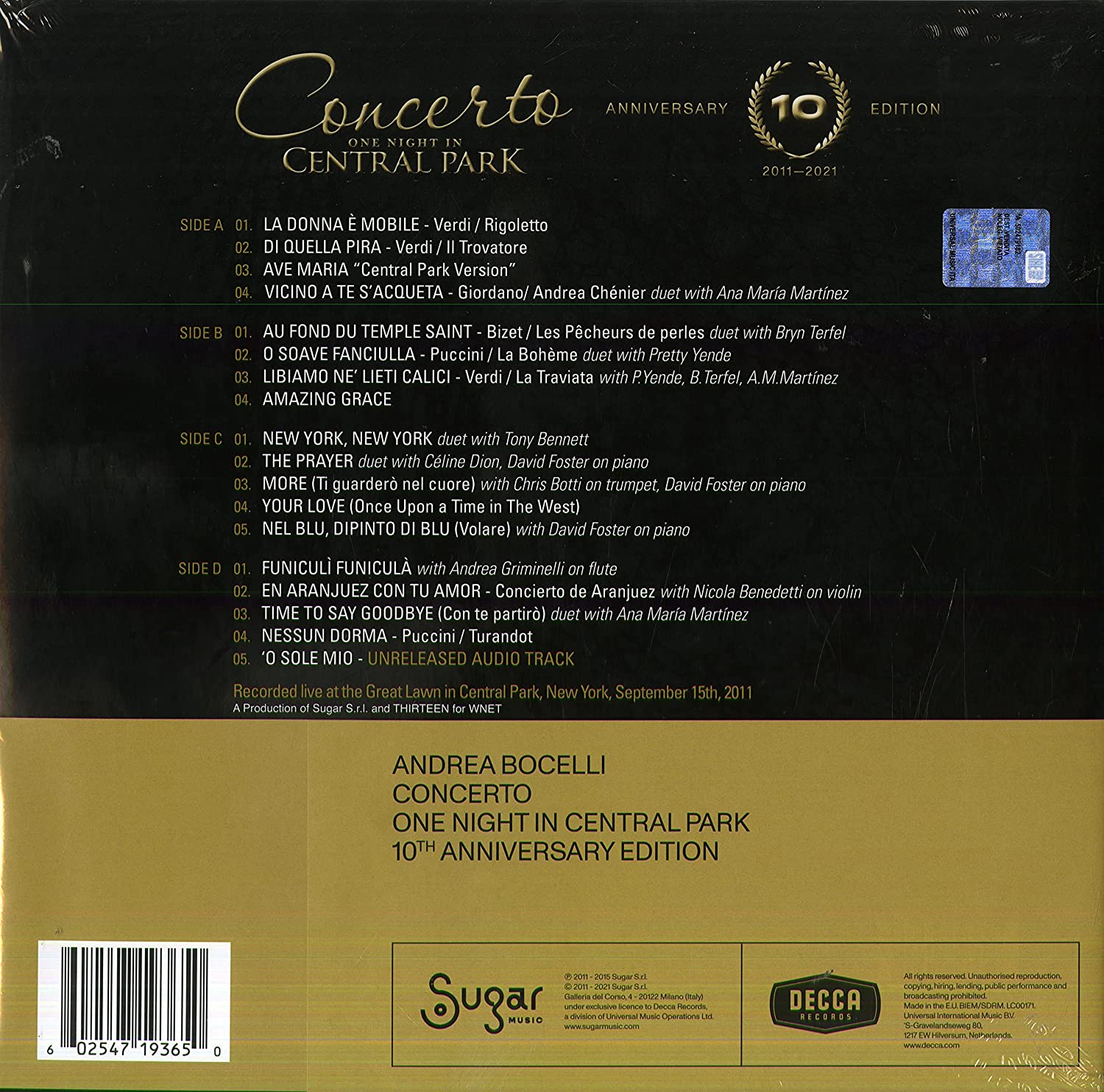 Concerto: One night in Central Park (10th Anniversary Vinyl) | Andrea Bocelli - 2 | YEO