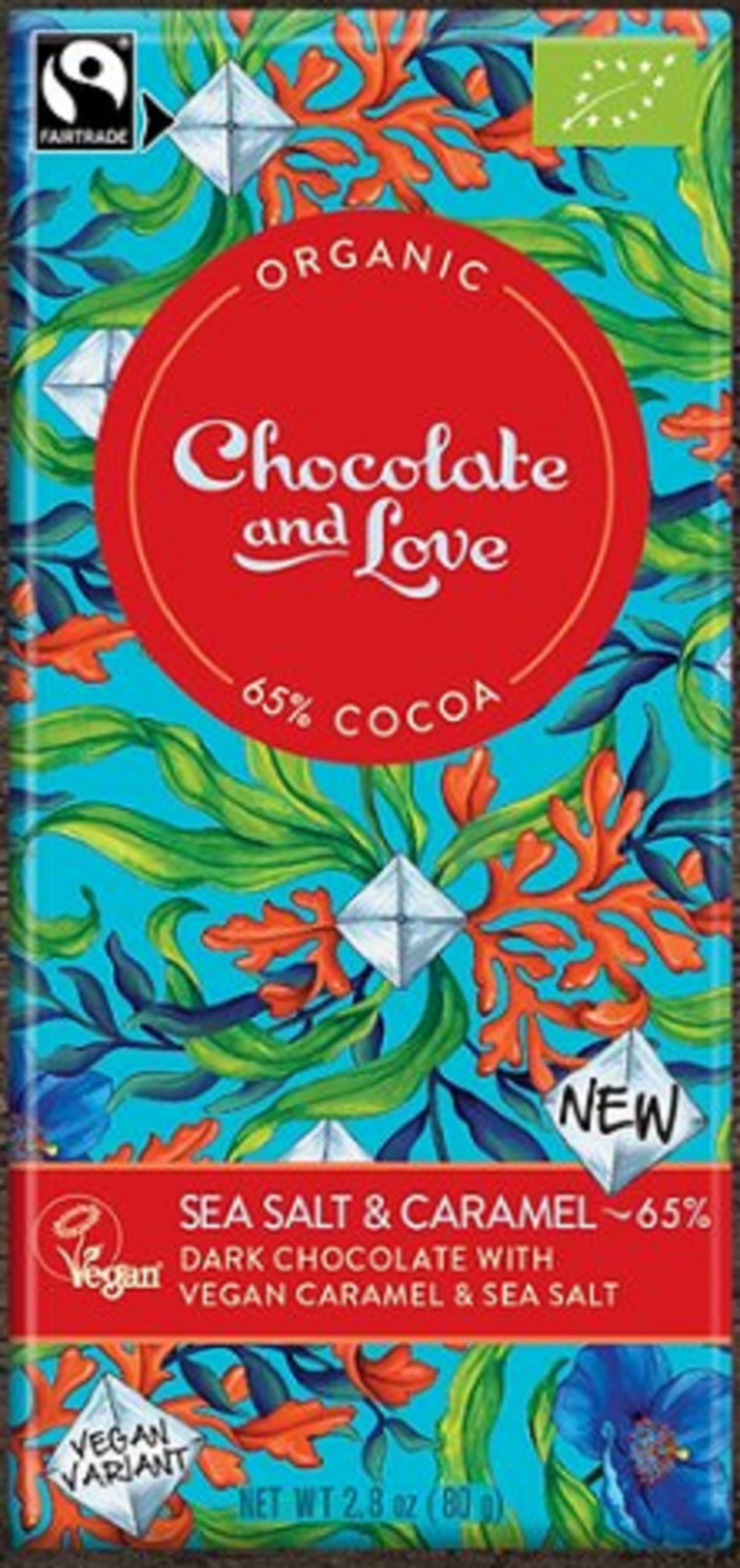  Ciocolata neagra - Bio vegana - Caramel și Sare de Mare 65 % cacao | Chocolate and Love Limited 