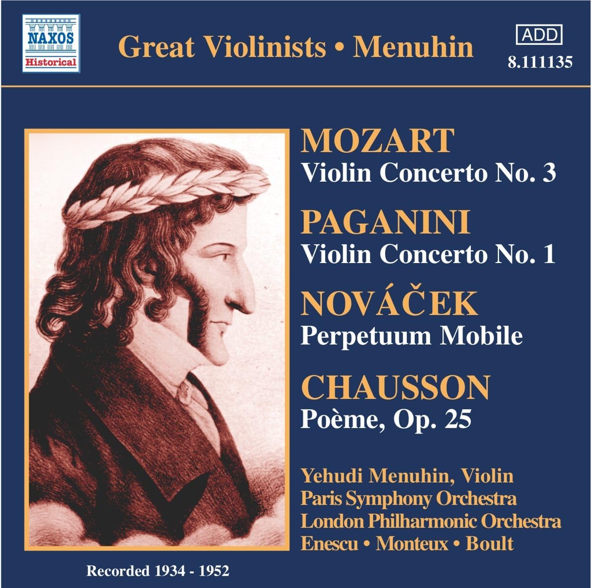 Great Violinist: Menuhin | Wolfgang Amadeus Mozart / Paganini, Nicolo