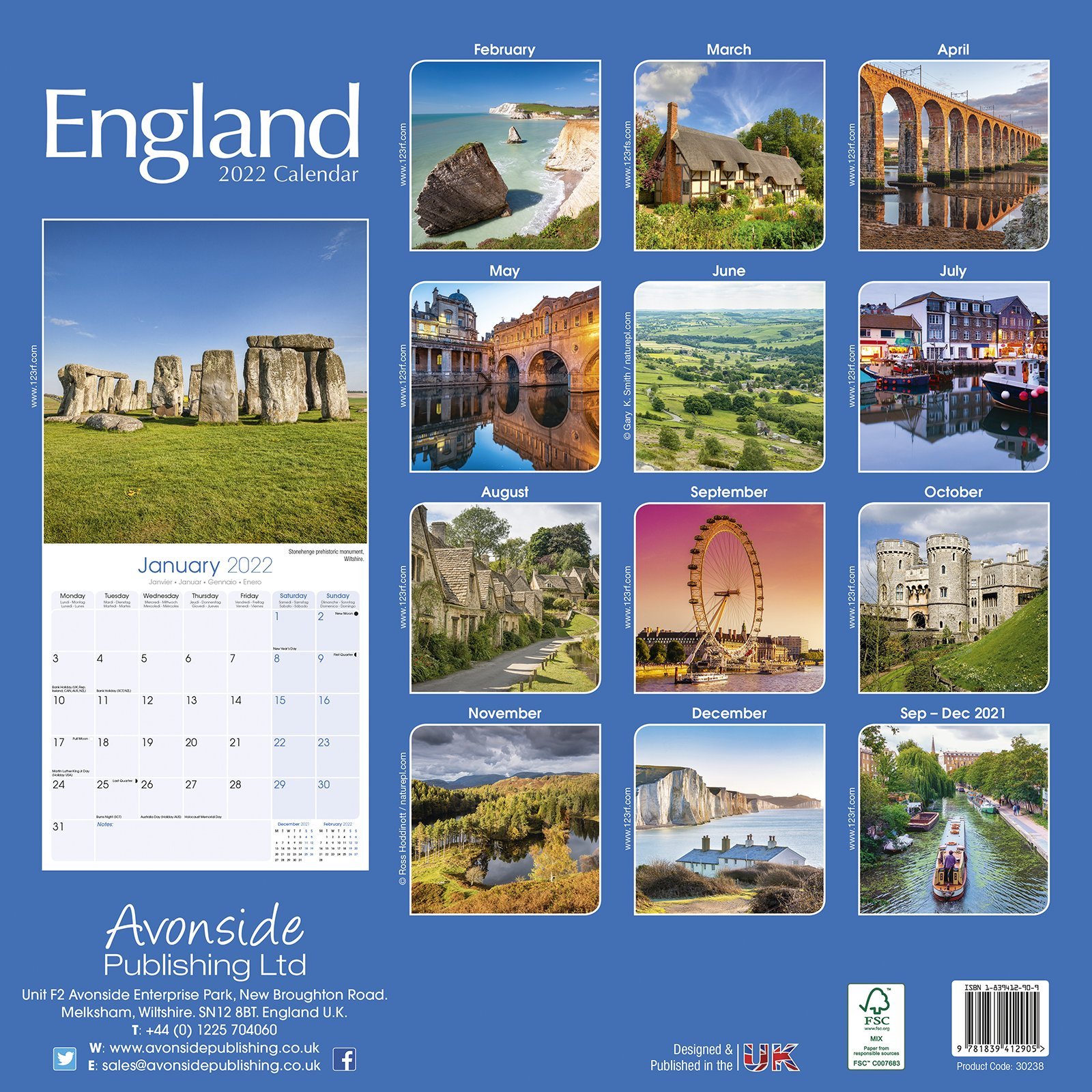 Calendar de perete 2022 - England | Avonside Publishing Ltd - 4 | YEO