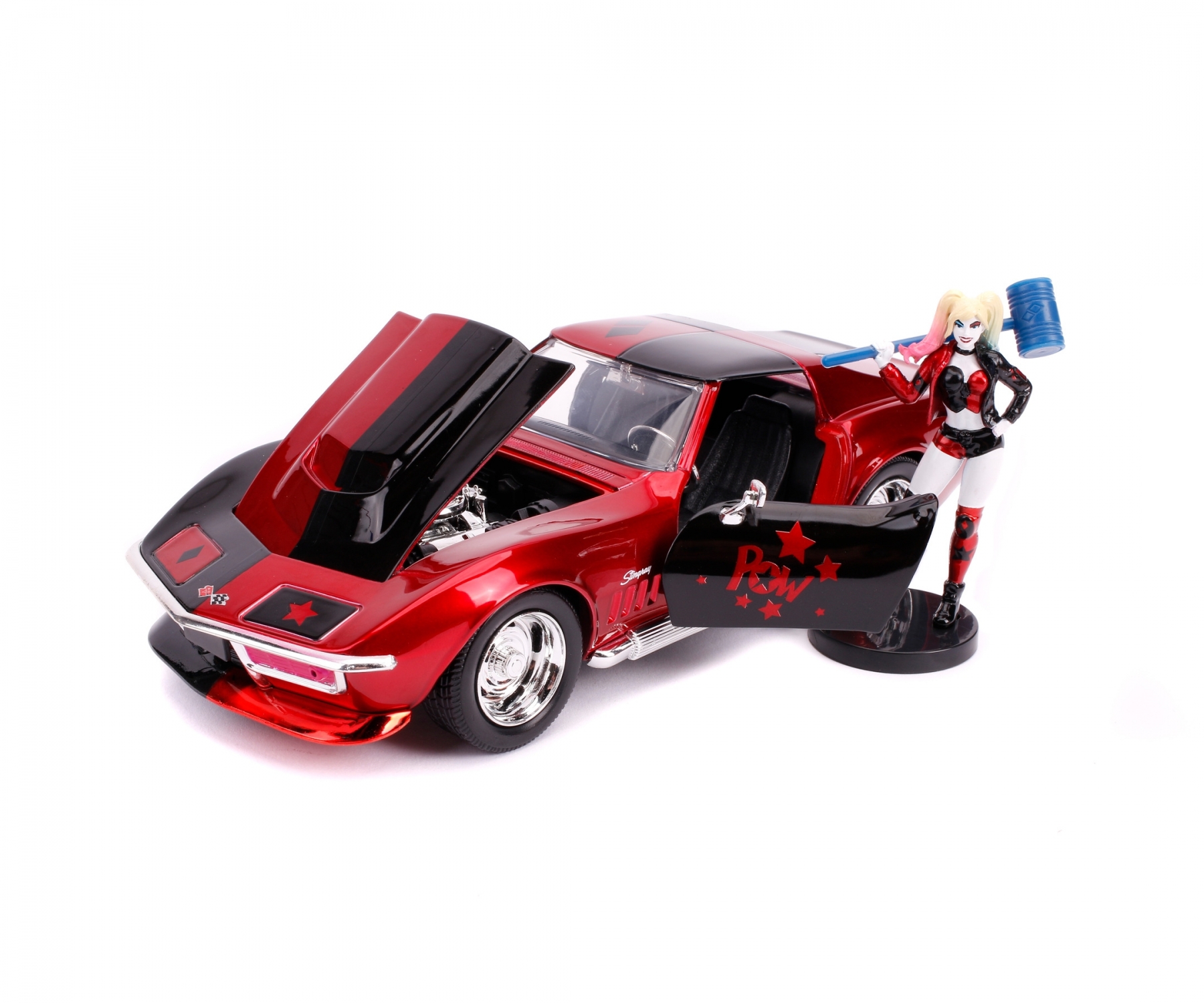 Set masinuta cu figurina - Harley Quinn & 1969 Chevy Corvette Stingray, 1:24 | Jada Toys