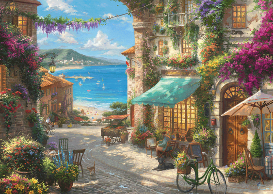 Puzzle 1000 de piese - Thomas Kinkade - Cafe on The Italien Riviera | Schmidt - 1