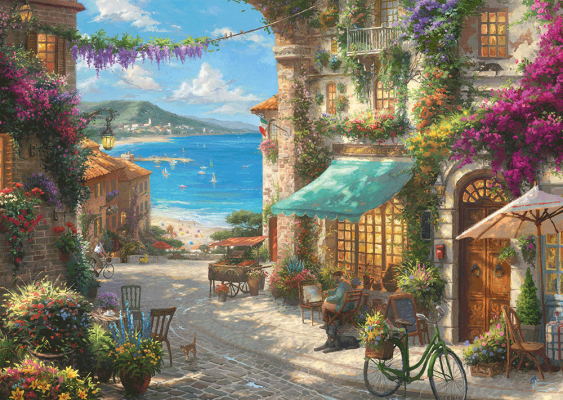 Puzzle 1000 de piese - Thomas Kinkade - Cafe on The Italien Riviera | Schmidt