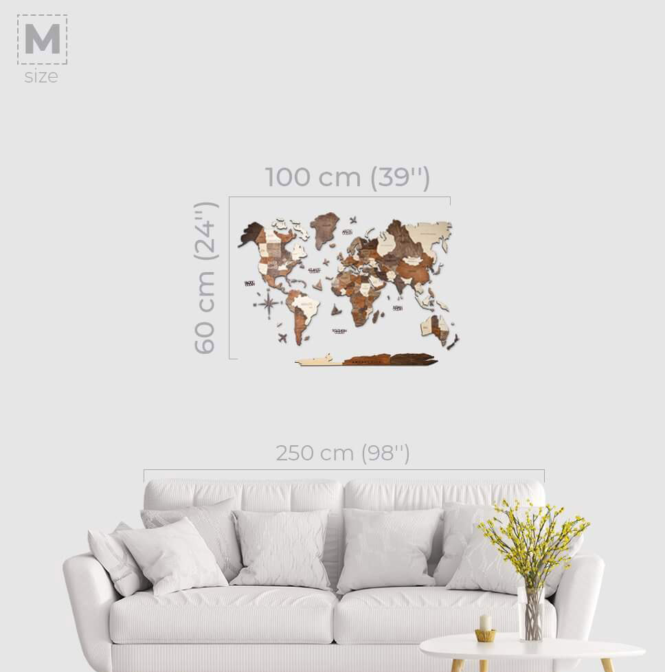 Harta lumii din lemn 3D - Cappuccino Basic M | Ugears - 3 | YEO