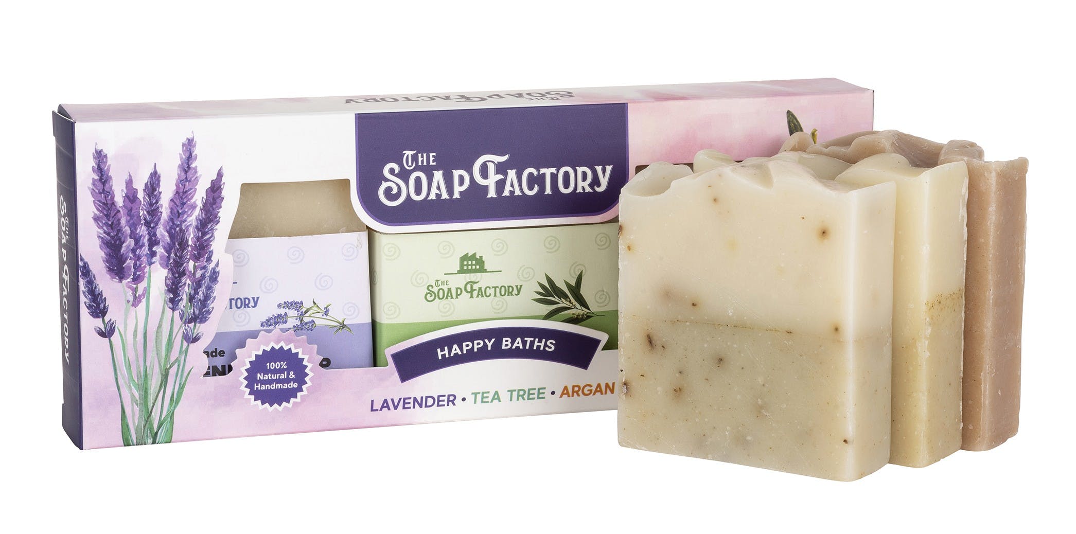 Set 3 Sapunuri Naturale cu Lavanda, Tea Tree, Argan | The Soap Factory - 2 | YEO