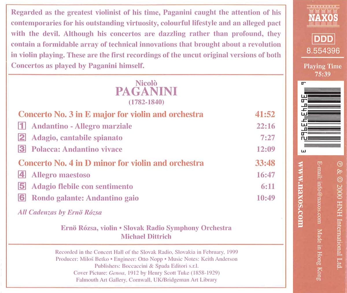 Paganini: Violin Concertos Nos. 3 & 4 | Erno Rozsa, Slovak Radio Symphony Orchestra , Michael Dittrich