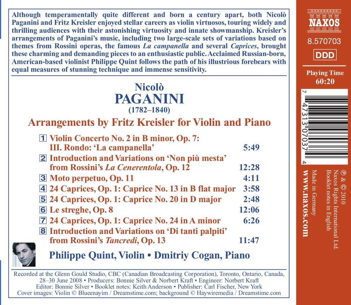 Paganini: Arrangements for Violin & Piano | Nicolo Paganini, Philippe Quint, Dmitriy Cogan