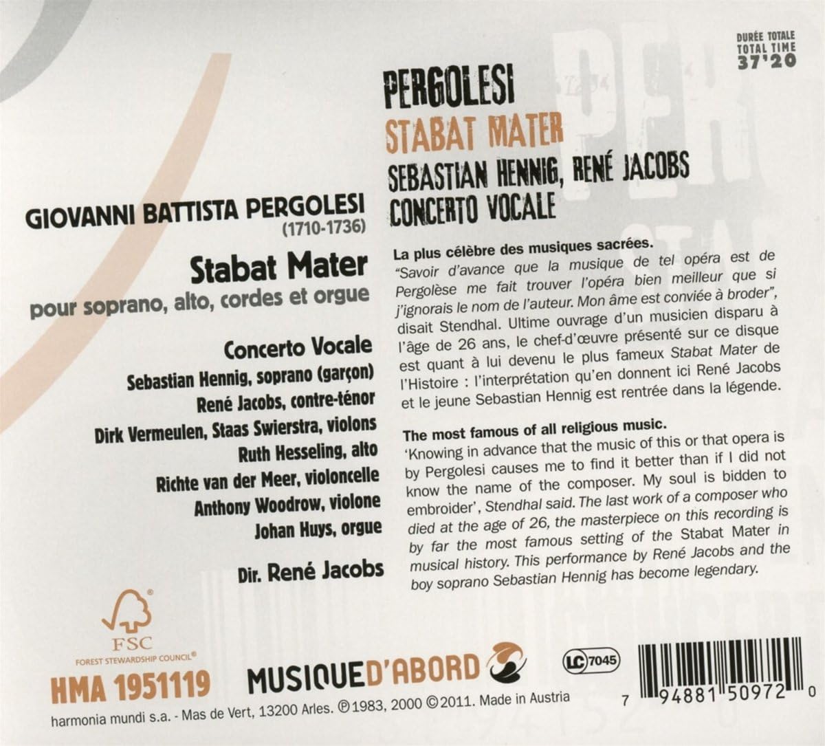 Pergolesi: Stabat Mater | Sebastian Hennig, Rene Jacobs, Concerto Vocale