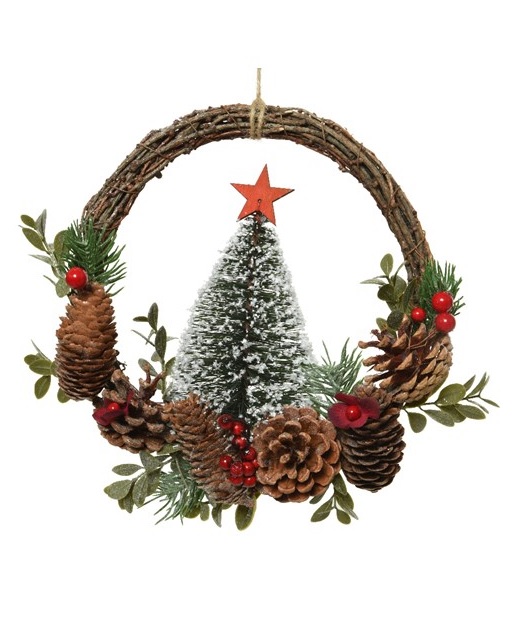 Decoratiune Craciun - coronita cu conuri de brad - Wreath Twig | Kaemingk