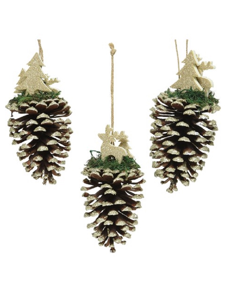 Decoratiune pentru brad - Pinecone Plywood Gold Glitter Deer | Kaemingk